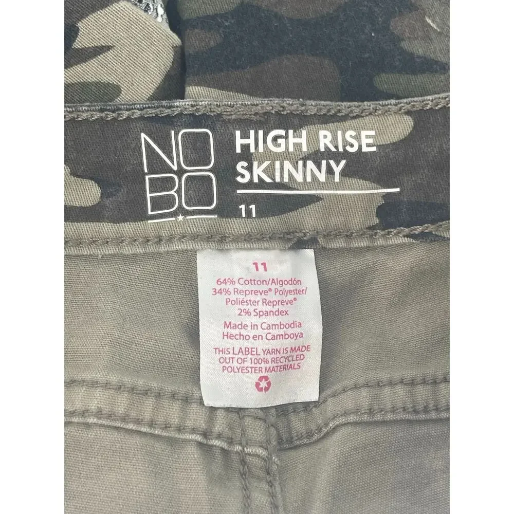 No Boundaries Green Camo Camouflage Denim High Rise Skinny Jeans Juniors Size 11